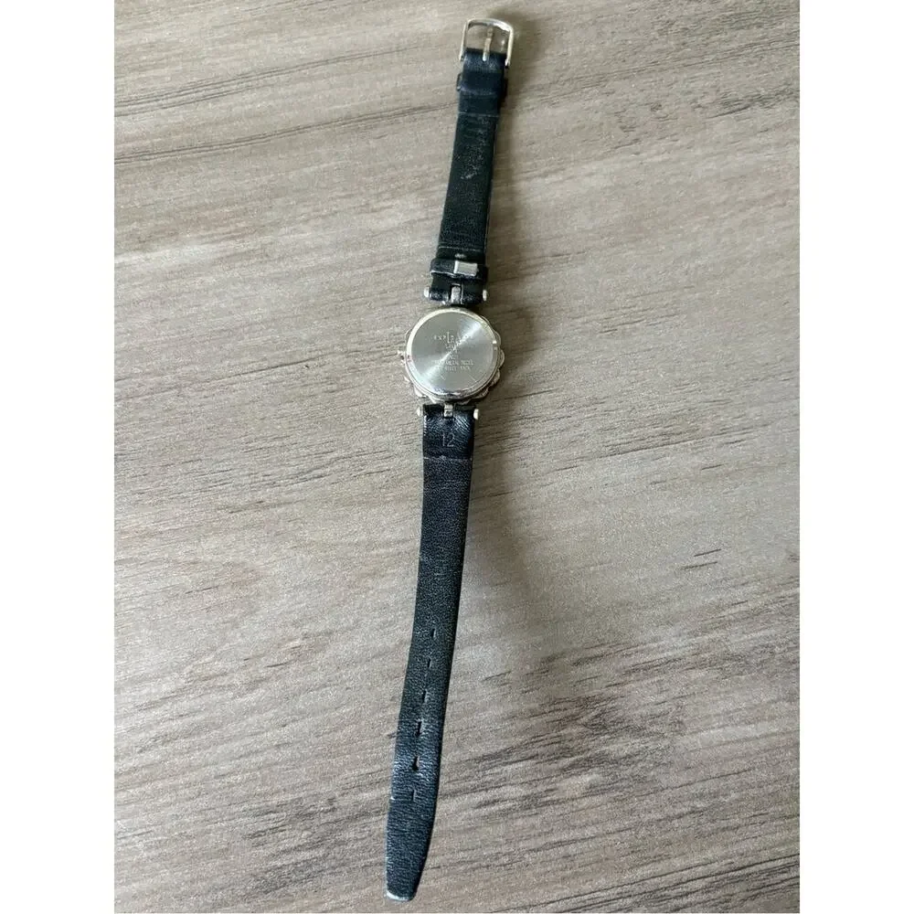 Express LA Marcasite Style Watch Black Leather Band Vintage Inspired Quartz